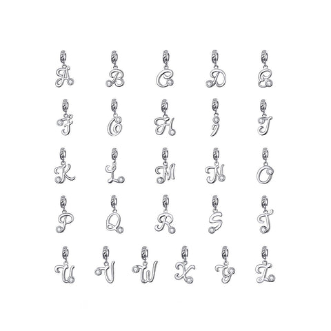 925 Sterling Silver Initial Letter Charm Bead Fits Pandora Charm Bracelet Pendant