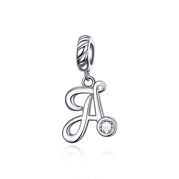 925 Sterling Silver Initial Letter Charm Bead Fits Pandora Charm Bracelet Pendant