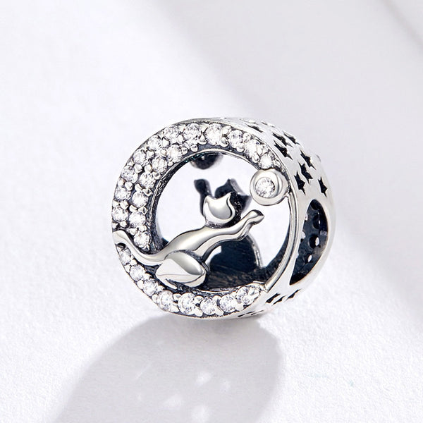 925 Sterling Silver Happy Cat Charm Bead Fits Pandora Charm Bracelet Pendant