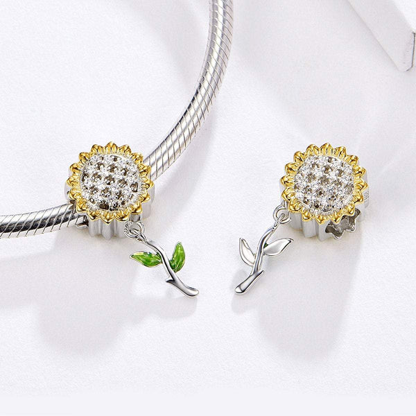 925 Sterling Silver Sunflower Charm Bead Fits Pandora Charm Bracelet Pendant