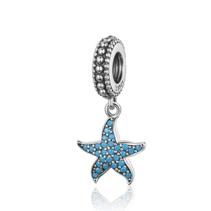 925 Sterling Silver Blue Starfish Charm Bead Fits Pandora Charm Bracelet Pendant