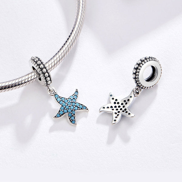 925 Sterling Silver Blue Starfish Charm Bead Fits Pandora Charm Bracelet Pendant