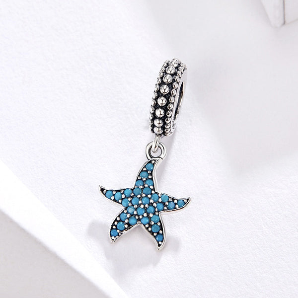 925 Sterling Silver Blue Starfish Charm Bead Fits Pandora Charm Bracelet Pendant