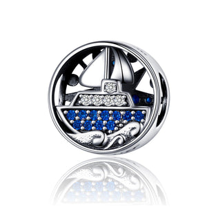 925 Sterling Silver Blue Boat Charm Bead Fits Pandora Charm Bracelet Pendant