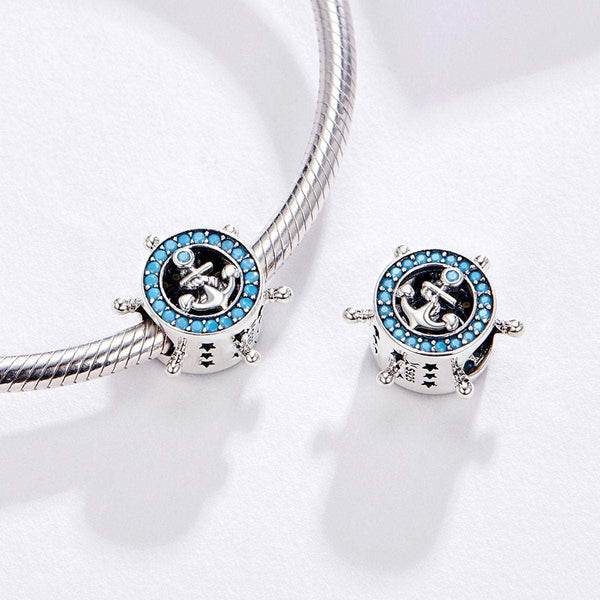 925 Sterling Silver Blue Anchor and Sword Charm Bead Fits Pandora Charm Bracelet Pendant