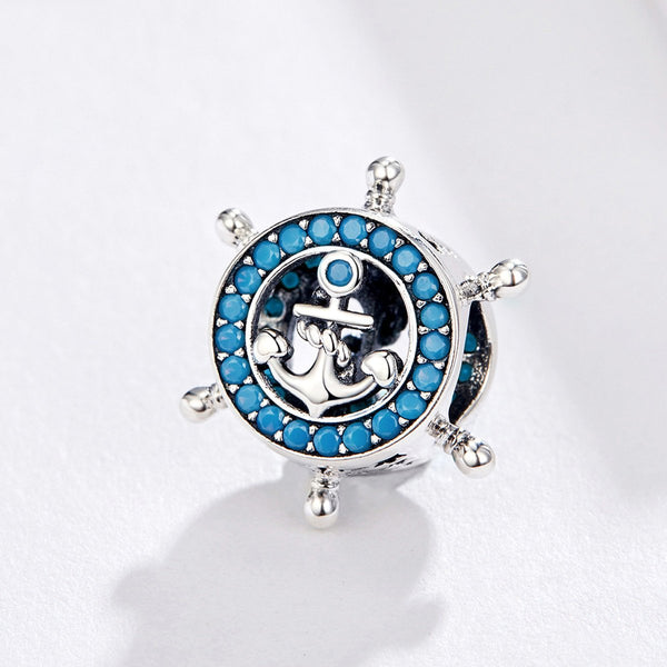 925 Sterling Silver Blue Anchor and Sword Charm Bead Fits Pandora Charm Bracelet Pendant