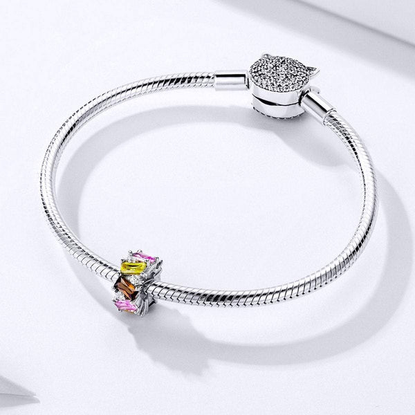 925 Sterling Silver Pink and Yellow Zircon Charm Bead Fits Pandora Charm Bracelet Pendant