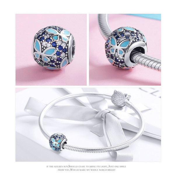 925 Sterling Silver Blue Butterfly Charm Bead Fits Pandora Charm Bracelet Pendant