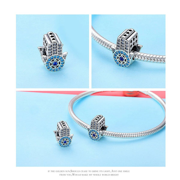 925 Sterling Silver Blue Hand Charm Bead Fits Pandora Charm Bracelet Pendant