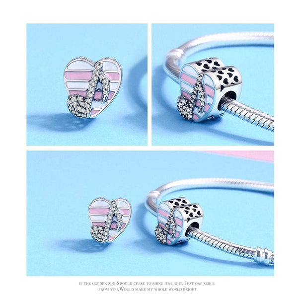 925 Sterling Silver Pink Heart with Music Note Charm Bead Fits Pandora Charm Bracelet Pendant