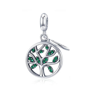 925 Sterling Silver Green Family Tree Charm Bead Fits Pandora Charm Bracelet Pendant