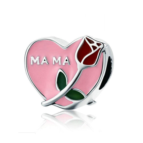 925 Sterling Silver Rose For Mom Charm Bead Fits Pandora Charm Bracelet Pendant