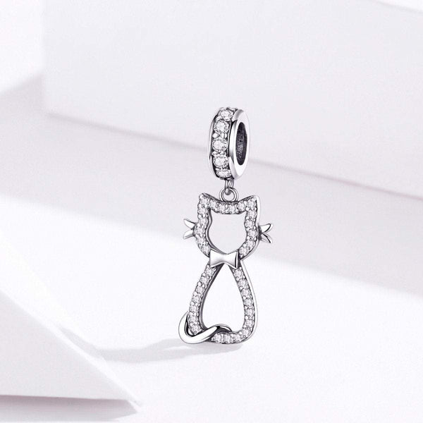 925 Sterling Silver Zircon Cat Charm Bead Fits Pandora Charm Bracelet Pendant