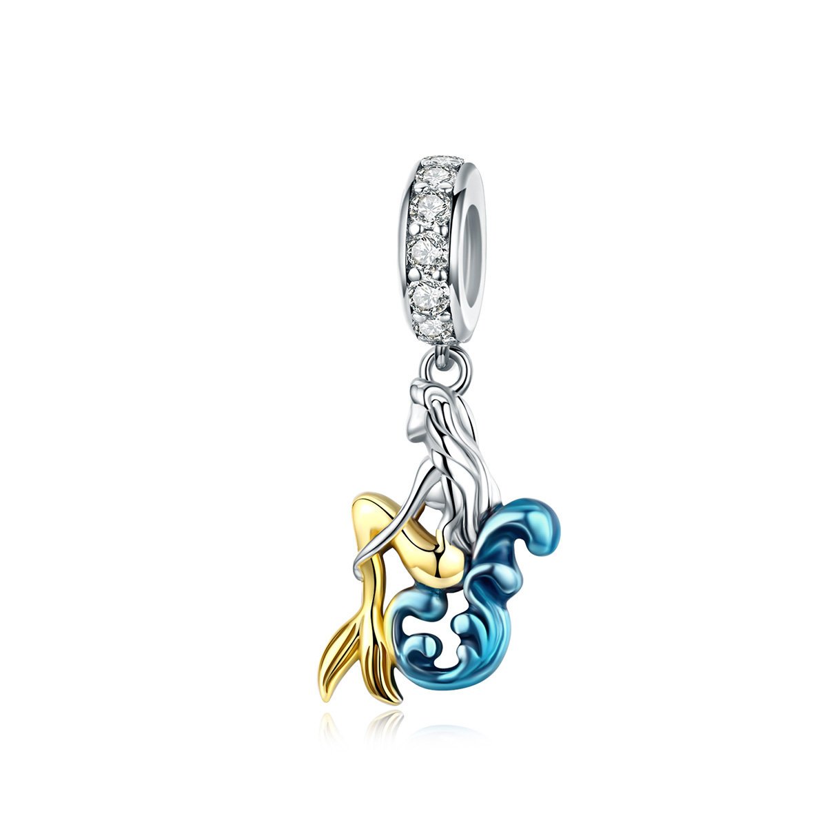 925 Sterling Silver Gold Mermaid Charm Bead Fits Pandora Charm Bracelet Pendant