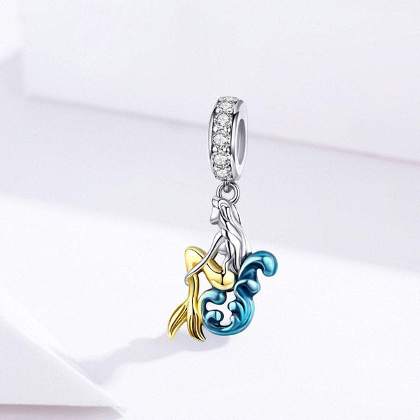 925 Sterling Silver Gold Mermaid Charm Bead Fits Pandora Charm Bracelet Pendant