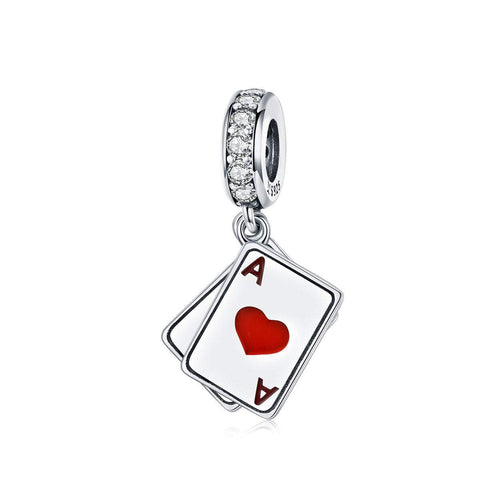 925 Sterling Silver Poker Card Charm Bead Fits Pandora Charm Bracelet Pendant