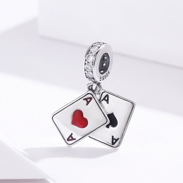 925 Sterling Silver Poker Card Charm Bead Fits Pandora Charm Bracelet Pendant