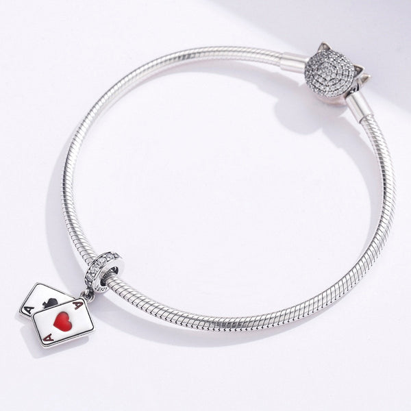 925 Sterling Silver Poker Card Charm Bead Fits Pandora Charm Bracelet Pendant