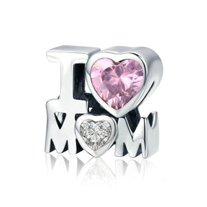 925 Sterling Silver I Love Mom Charm Bead Fits Pandora Charm Bracelet Pendant