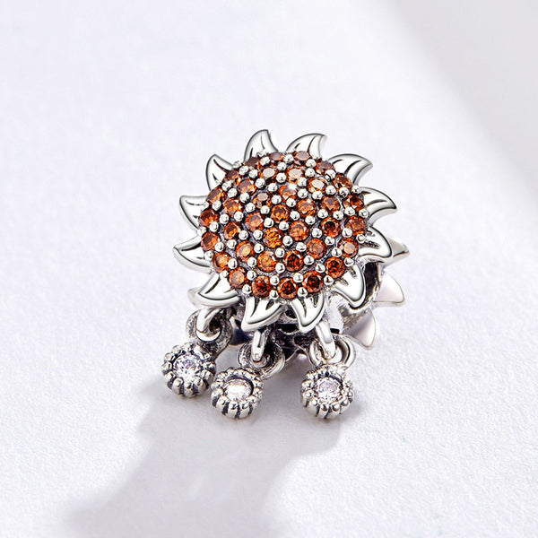 925 Sterling Silver Sunflower Bead Fits Pandora Charm Bracelet Pendant