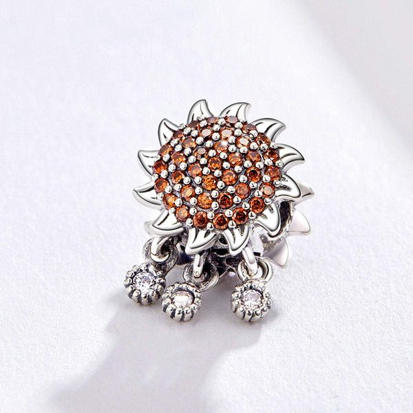 925 Sterling Silver Sunflower Bead Fits Pandora Charm Bracelet Pendant