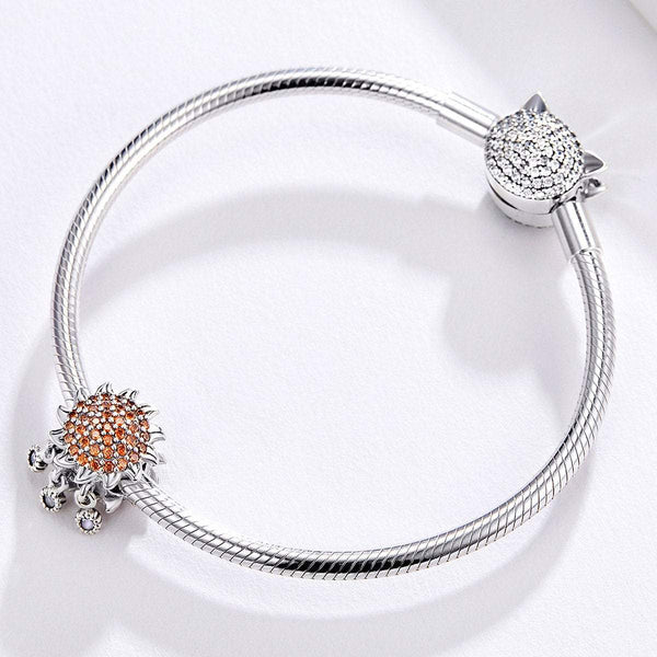 925 Sterling Silver Sunflower Bead Fits Pandora Charm Bracelet Pendant
