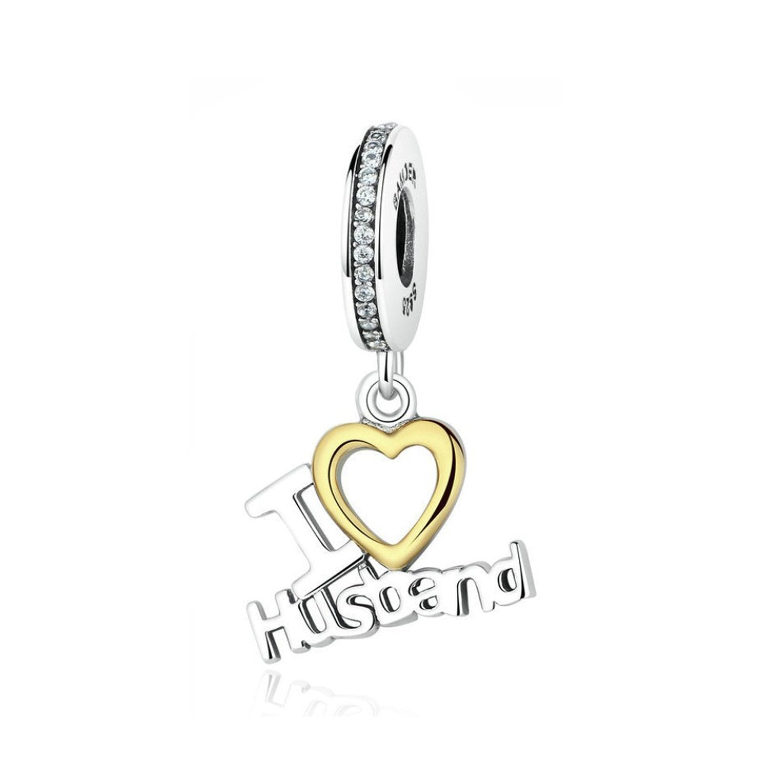 925 Sterling Silver I Love Husband Bead Fits Pandora Charm Bracelet Pendant