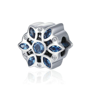 925 Sterling Silver Blue Snowflake Bead Fits Pandora Charm Bracelet Pendant