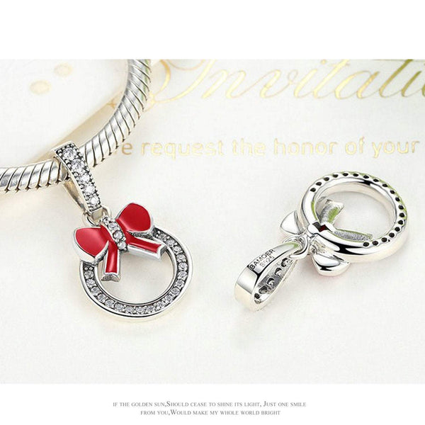 925 Sterling Silver Red Enamel Bow Knot Bead Fits Pandora Charm Bracelet Pendant