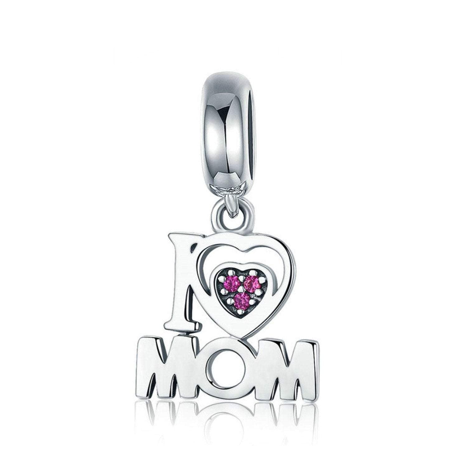 925 Sterling Silver I Love Mom Bead Fits Pandora Charm Bracelet Pendant