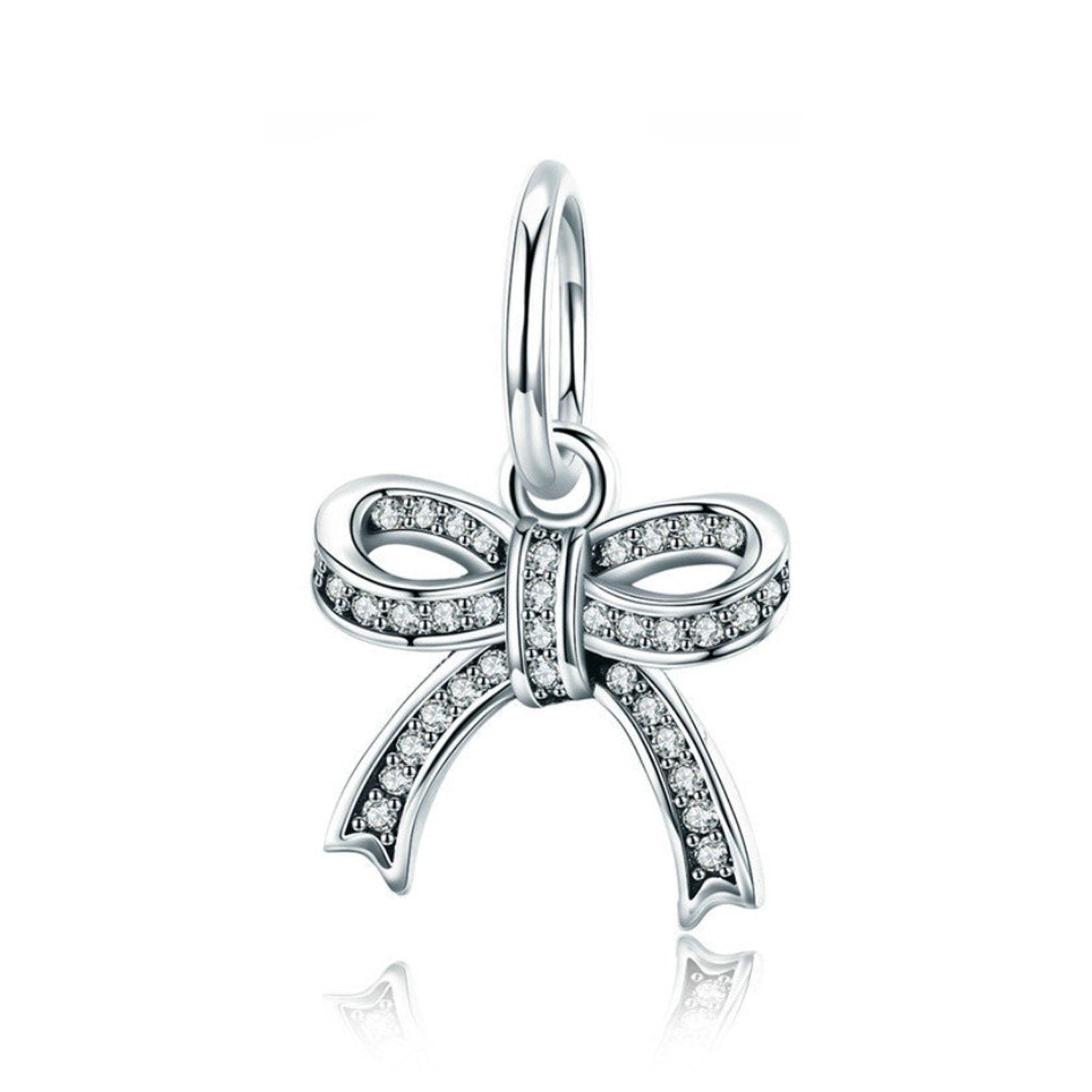 925 Sterling Silver Zircon Bow Knot Charm Fits Pandora Charm Bracelet Pendant