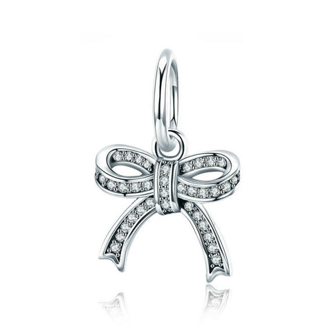 925 Sterling Silver Zircon Bow Knot Charm Fits Pandora Charm Bracelet Pendant