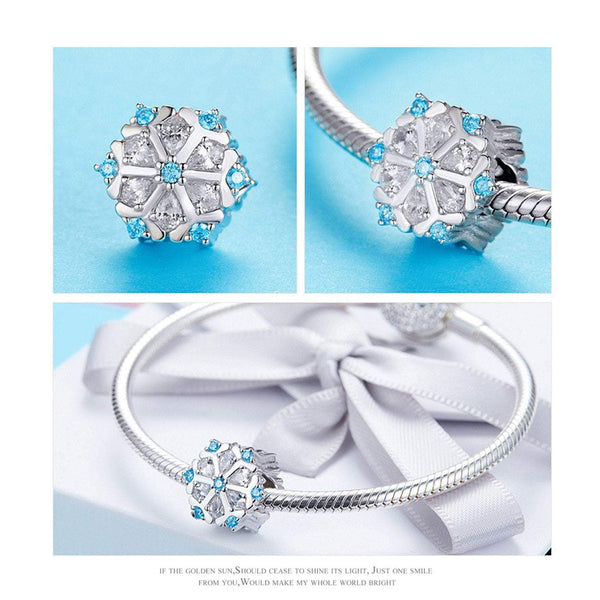 925 Sterling Silver Blue Snowflake Charm Fits Pandora Charm Bracelet Pendant