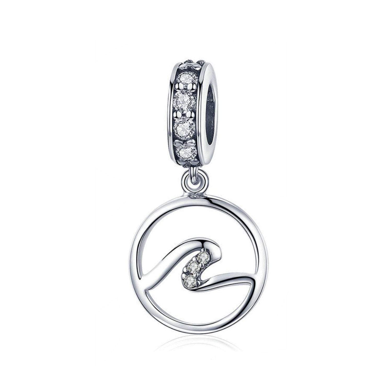 925 Sterling Silver Wave Charm Fits Pandora Charm Bracelet Pendant