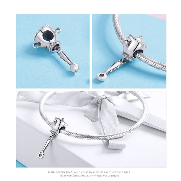 925 Sterling Silver Tea Cup And Spoon Charm Fits Pandora Charm Bracelet Pendant
