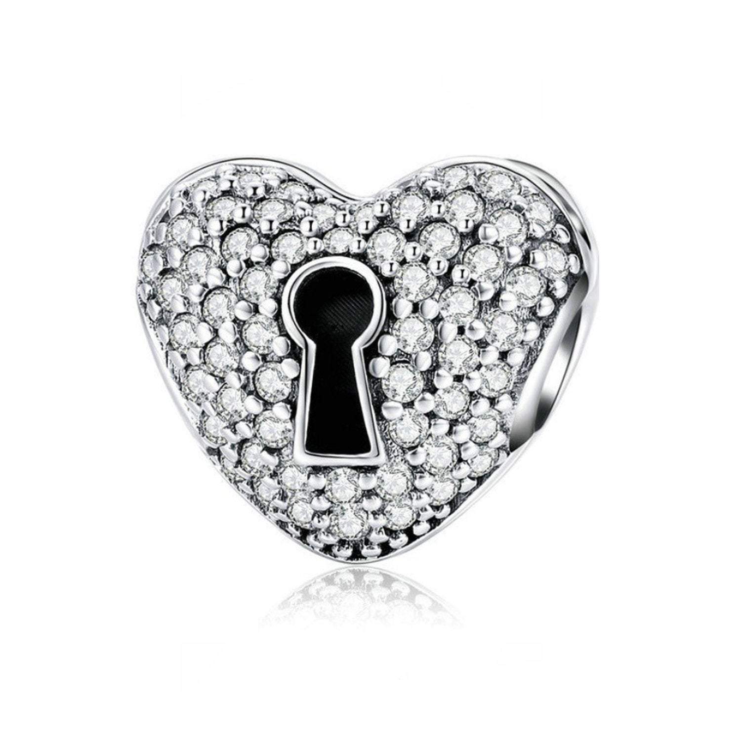 925 Sterling Silver Zircon Lock Of Heart Charm Fits Pandora Charm Bracelet Pendant