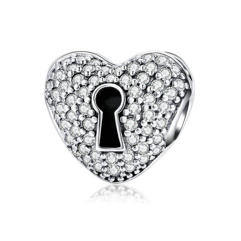 925 Sterling Silver Zircon Lock Of Heart Charm Fits Pandora Charm Bracelet Pendant