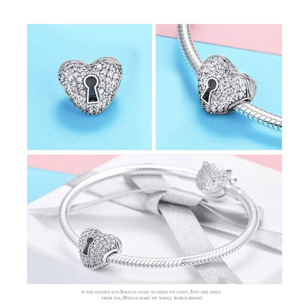 925 Sterling Silver Zircon Lock Of Heart Charm Fits Pandora Charm Bracelet Pendant