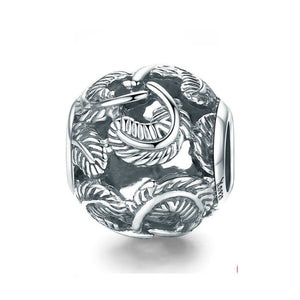 925 Sterling Silver Feather Bead Charm Fits Pandora Charm Bracelet Pendant