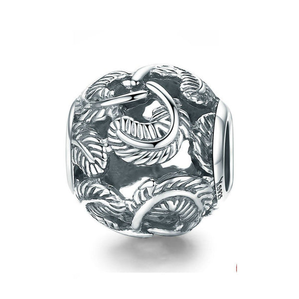 925 Sterling Silver Feather Bead Charm Fits Pandora Charm Bracelet Pendant