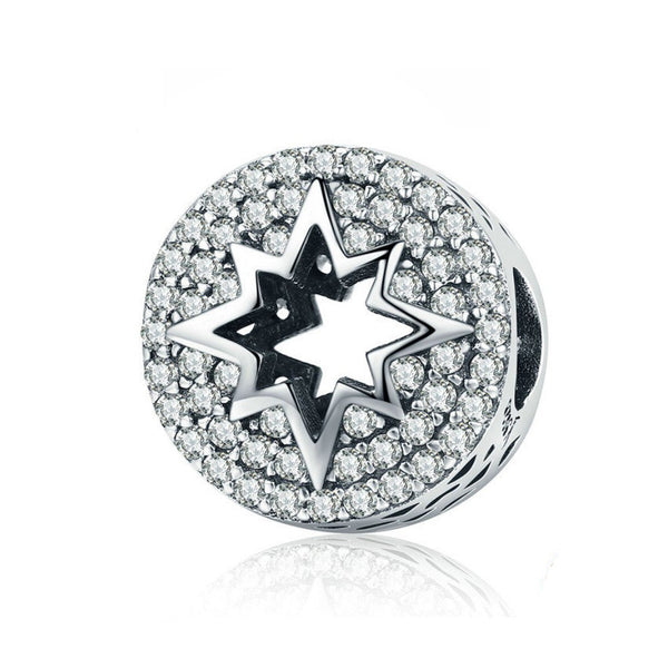 925 Sterling Silver Shinny Star Bead Charm Fits Pandora Charm Bracelet Pendant