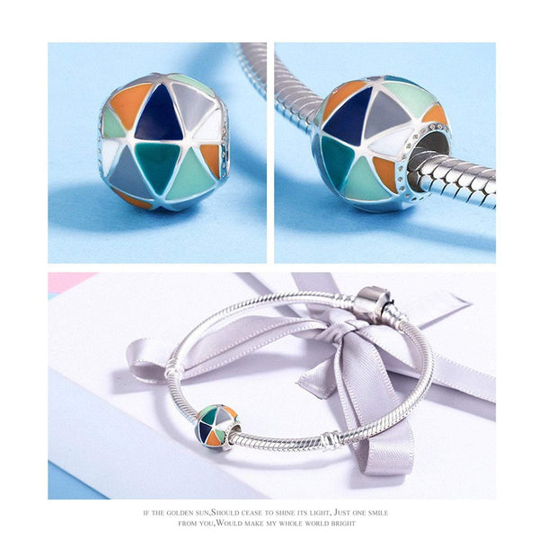 925 Sterling Silver Colorful Geometrical Shape Bead Charm Fits Pandora Charm Bracelet Pendant