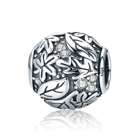 925 Sterling Silver Leaf Fall Bead Charm Fits Pandora Charm Bracelet Pendant