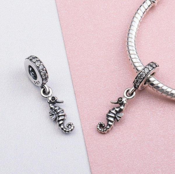 925 Sterling Silver Seahorse Bead Charm Fits Pandora Charm Bracelet Pendant