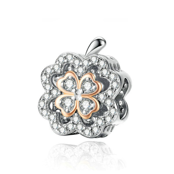 925 Sterling Silver Lucky Clover Flower Bead Charm Fits Pandora Charm Bracelet Pendant