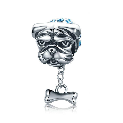 925 Sterling Silver Bulldog Animal Bead Charm Fits Pandora Charm Bracelet Pendant