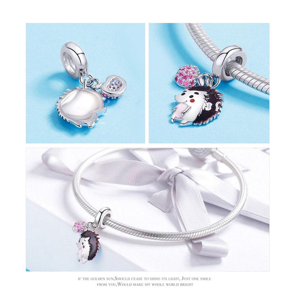 925 Sterling Silver Cute Hedgehog Animal Bead Charm Fits Pandora Charm Bracelet Pendant