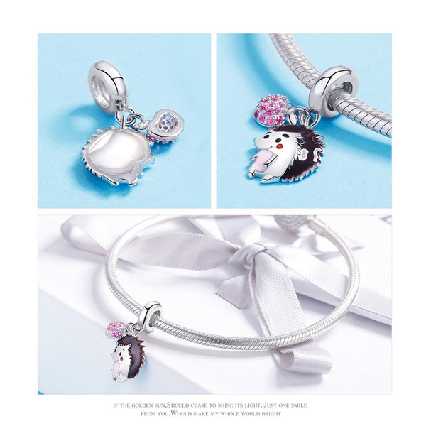 925 Sterling Silver Cute Hedgehog Animal Bead Charm Fits Pandora Charm Bracelet Pendant