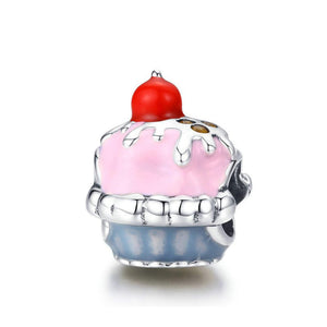 925 Sterling Silver Birthday Cake Enamel Bead Charm Fits Pandora Charm Bracelet Pendant