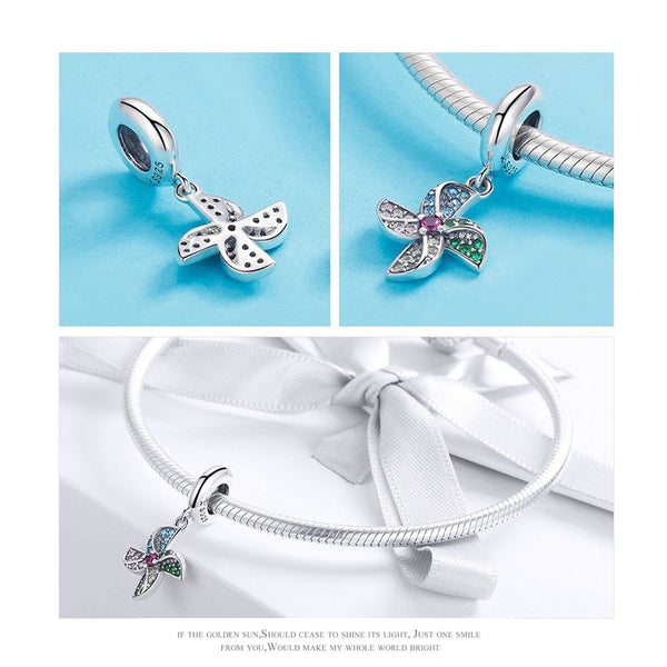 925 Sterling Silver Colorful Windmill Bead Charm Fits Pandora Charm Bracelet Pendant